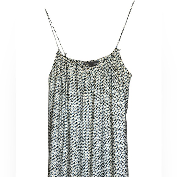 VINCE MAXI 100% SILK DRESS STAR PRINT BORDER CHARCOAL SPAGHETTI STRAP SZ S - Picture 3 of 9